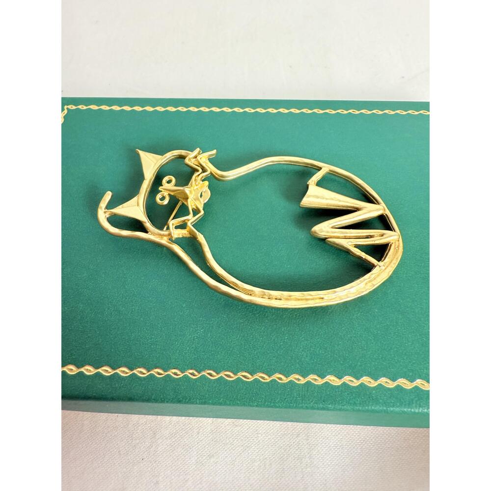 Gold Tone Cat Outline Abstract Design Brooch - Picture 2 of 7
